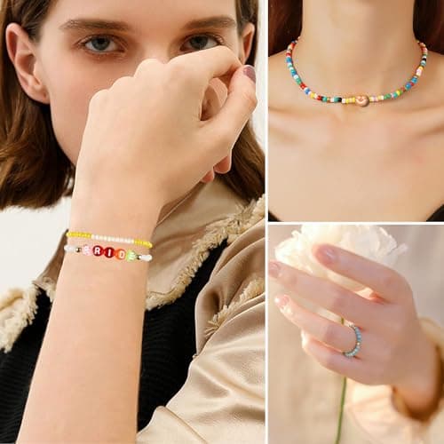 WAREHOUSE 48000 Stück 3mm Glasperlen Sets, Perlen für Armbänder Pastell, Mini Perlenset Charm Kit DIY Perlen zum Auffädeln mit Bunte Buchstabenperlen für DIY Bracelet Making Kit. (couleur-4)