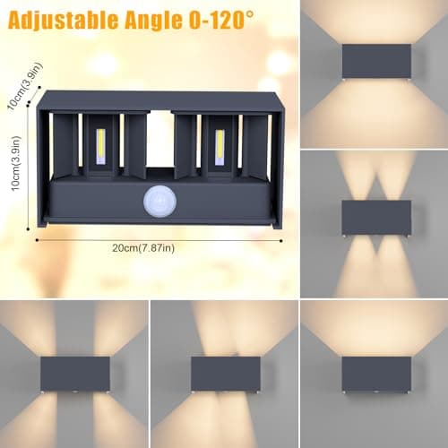 Klighten 24W Applique avec détecteur de mouvement, Applique murale exterieur/interieur,IP65 4000K,Applique détecteur de mouvement,Anthracite