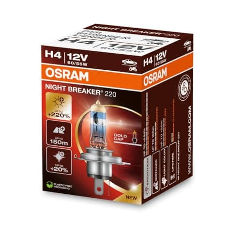 OSRAM NIGHT BREAKER 220, H4, +220% de luminosité en plus, lampe de phare halogène, 64193NB220, boîte pliante (1 lampe)