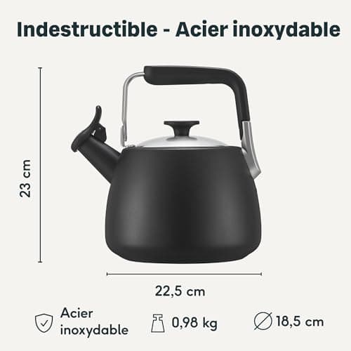 SILBERTHAL Bouilloire à induction 2,8l - Bouilloire en acier inoxydable - Bouilloire pour le camping - Bouilloire à flûte noire - Bouilloire sifflet Nouvelle version 2024