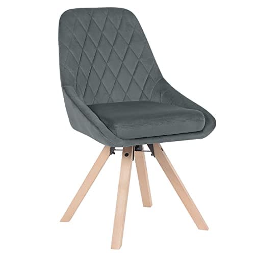 WOLTU Chaise Pivotante de Salle à Manger, Chaise de Cuisine Scandinave, Chaise de Salon, Chaise avec Siège Rembourré, Pieds en Bois Massif, Chaise en Velours, Gris Foncé, BH359dgr-1