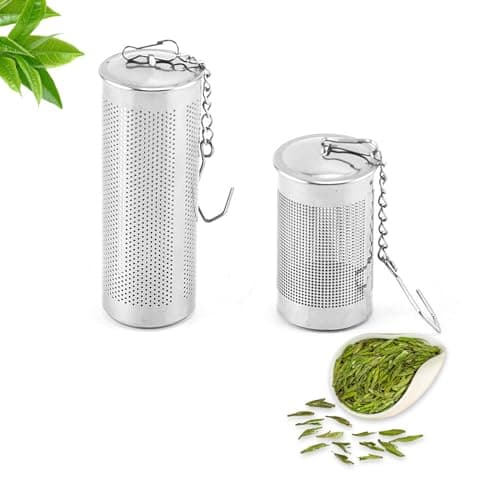Kotkiddy® Lot de 2 infuseurs à thé pour thé en vrac, filtre à thé avec couvercle, passoire à thé en acier inoxydable avec crochet à chaîne, grande boule à thé avec chaîne fine (4 cm/6,5 cm, argenté)