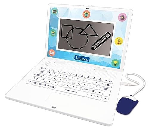 Lexibook Ordinateur Éducatif Bilingue Français/Anglais-Jouet pour Enfants, 170 Activités pour Apprendre Les Langues, Les Mathématiques, la Logique, et S'amuser, Grand écran, Unique, JC599i1, Blanc