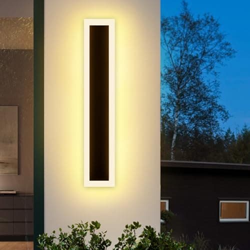 FTL LED 60CM Longue Applique Murale Exterieur 18W Applique Murale Rectangulaire,Blanc Chaud 3000K Noire Lumière Appliqu Murale Acrylique Luminaire Extérieur IP65 Étanche Éclairage Mural pour Jardin