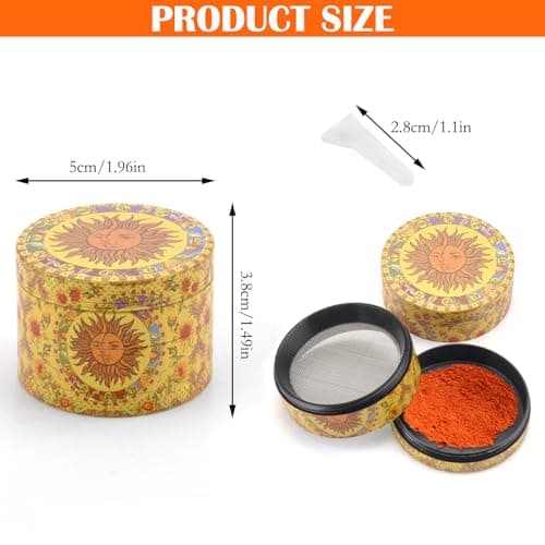 50MM Moulin à Pollen Grinder D'herbes Grinder Vintage Sun Herb Grinder Grinder Métal Pour Épices Herbes Pollen Vanille Avec Grattoir à Pollen Jaune