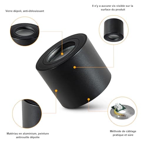Gleonlux Spot en Saillie IP44, Plafonnier Salle de bain, Spot LED en Saillie Plafond 230V Imperméable, Ø80x65mm aluminium Rond Noir downlight pour Modules LED, Lot de 4