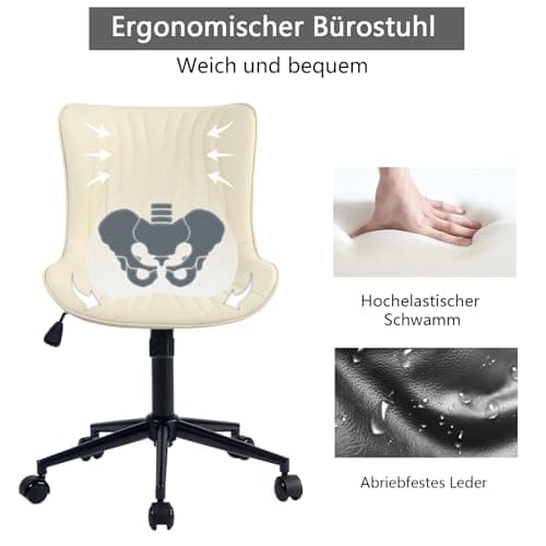YOUTASTE Chaise de Bureau, Fauteuil Ergonomique avec Cuir PU, Chaise Pivotante avec roulettes & Dossier, Réglable en Hauteur et Fonction Bascule, pour Bureau, Chambre, Capacité 136kg, Beige