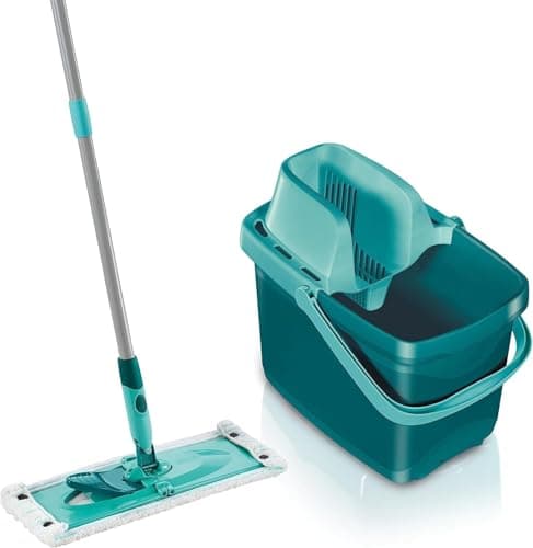 Leifheit Set Combi Clean M, seau et balai essoreur faciles d'utilisation, balais serpillière avec mécanisme d'essorage intégré, kit de lavage sol vert