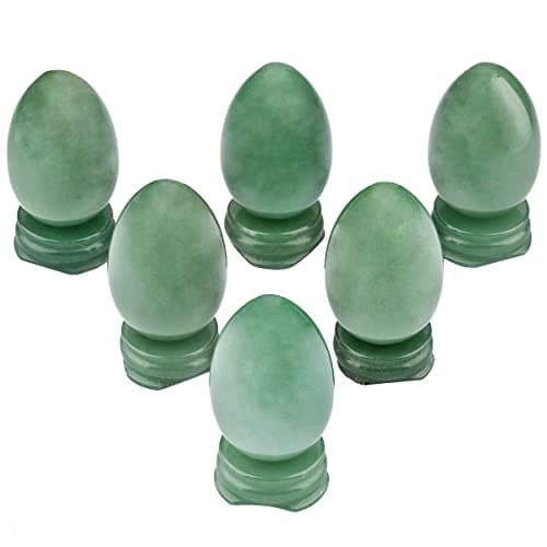 Nupuyai 4.5cm Aventurine Verte Naturelle Pierre de Cristal en Forme d'oeuf avec Support, œuf decoratif en Pierre Semi-précieuse Polie pour Décor de Bureau et Chakra Reiki