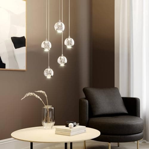 LED Suspension en verre Hayley (Moderne) Transparent Verre e. a. pour Salon & Salle à manger (à 5 lampes,), Luminaire, Lampe plafond, Luminaire Plafonnier, Suspendue