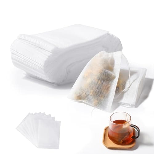 Vinabo 400 Filtre à Thé Papier Jetable, Sachet The a Remplir Jetable avec Cordon de Serrage, 7 X 9 cm Sachet de Thé Réutilisable, pour Thé En Vrac, Café, Thé de Fleurs, Herbes, Epices, Lavande