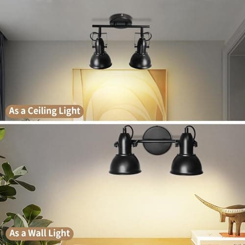 HiBay Lampe de Plafond LED Vintage avec Douille E27, Plafonnier 2 Spots en Métal Noir et Blanc, Applique Murale Intérieure pour Cuisine, Chambre à Coucher, Max. 60W (Sans Ampoule)