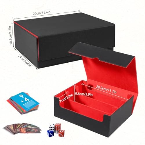 QCXWCJWD Storage Trading Cards Box Compatible avec Magic The Gathering PTCG PKM Cartes, Magnetic Deck Box pour 2400+ YGO Cartes sans Manches, Tray Long Box avec 8 Intercalaires(Noir Rouge)