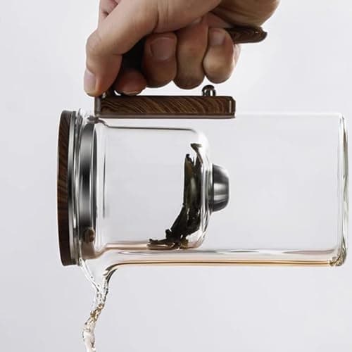 Adius Théière de Sorcellerie, Théière en Verre à séparation d'eau avec poignée en Bois, Théière Magique en Verre à contrôle de Pression, Théière en Verre avec infuseur. (520ml)