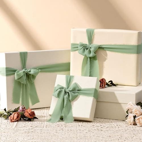 Ruban cadeau mousseline de soie ruban|3,8 cm x 19,4 m|ruban de soie ruban mousseline ruban tissu,mariage tissu ruban (Vert de gris)