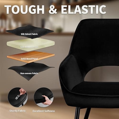 STOOLINK Chaise de Salle à Manger Lot de 2, Chaise Salle à Manger Design Moderne, Chaise de Salle en Velours, Chaise de Cuisine Rembourrée avec Dossier Découpé pour Cuisine, Salon - Noir