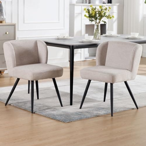 Wahson Chaise Salle à Manger Lot de 2 Lin Chaise de Cuisine Moderne Rembourré avec Pieds en Métal, Chaise de Salon Coussin Épais sans Accoudoirs pour Salle à Manger/Restaurant, Kaki