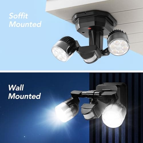 OREiN Projecteur LED Exterieur Detecteur de Mouvement, Eclairage Exterieur de Sécurité 450°, 12W=150W 1600LM Lampe Extérieur à Double Tête, Spot LED Extérieur IP65 Étanche pour Patio Cour Garage