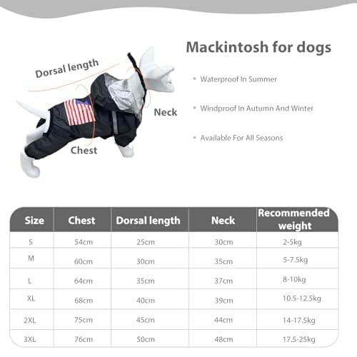 PETCUTE Imperméable pour Chien avec Capuchon,Coupe-Vent et Imperméable 100% Veste pour Chien avec Bandes Réfléchissantes,Trou pour Harnais,Ultraléger Respirant Vêtement pour Petit Moyen Gros Chiens