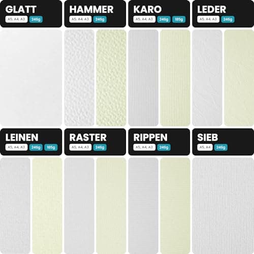 Netuno 200x carton gaufré blanc carreaux A5 148x210mm 246g Elfenbein carton embossé papier de bricolage papier texturé pour cartes d'invitation cartes de visite diplômes carton décoratif haute qualité