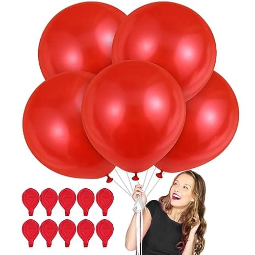 XXL Latex Ballons Rouge,36 Pouces Grand Ballon 90cm,10 Pièces Rouge Grand Ballons Ronds,Gonflable Géants Ballons pour Anniversaire,Mariage,Halloween,Noël, Evénements Fête Décorations