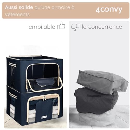 4CONVY Sac de Rangement Vêtements avec Fermeture Éclair - [2024 MATÉRIAU AMÉLIORÉ] Housse de Rangement pour Couette, Draps - Stable – Boîtes de Rangement Vêtements Empilables - 2x66L