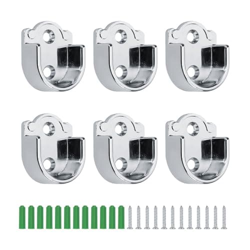 KLEHOPE Support Tringle 25mm, 6 Pièces Fixation pour Penderie en Forme de U, Alliage de Zinc Tube de Penderie Ronde, pour Salle de Bain Armoire Chambre à Coucher Cuisine