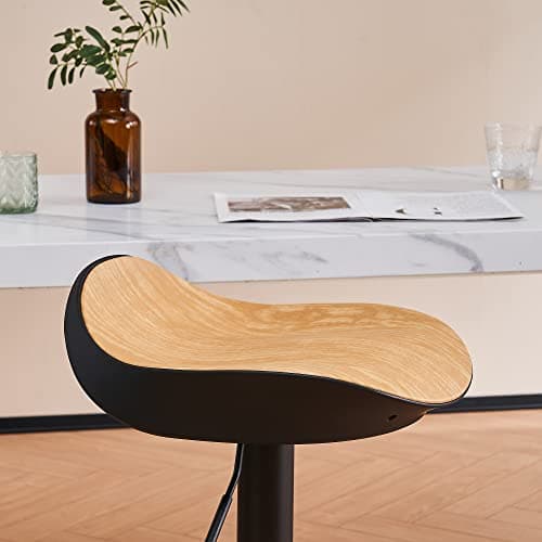 YOUNIKE Tabouret de Bar Noir Chaise Haute de Bar, Hauteur Réglable et Pivotant 360° Tabouret Design Siège en Grain de Bois, Tabouret pour Bar Cuisine et Comptoir Lot de 2