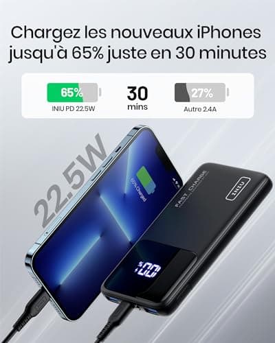 INIU Batterie Externe, 22.5W 10000mAh Power Bank, Batterie Portable USB C Input & Output PD3.0 QC4.0 Charge Rapide Powerbank Compatible avec iPhone 16 15 14 13 12 Pro Max Plus Samsung iPad Pro etc