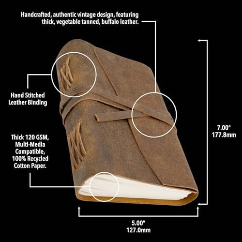 Carnet Vintage Relié En Cuir – 12,7 X 17,8 cm – Pages Vierges – Carnet D'Écriture En Cuir Antique Fabriqué À La Main – Un Excellent Cadeau Pour Les Écrivains, Les Poètes Et Les Voyageurs