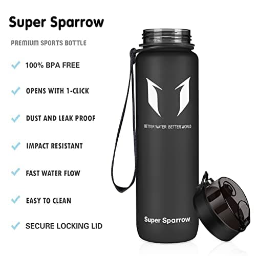Super Sparrow Bouteille d'eau - Gourde - 1000ml - sans BPA - Convient pour Le Sport, la randonnée, l'école, Le Bureau, en Plein air