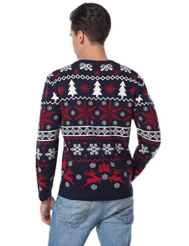 Litherday Pull de Noël Famille Unisexe Sweater Tricot à Col Rond avec Renne Flocon de Neige Arbre de Noël Imprimé Pull Manche Longue Hiver Sweat-Shirt,Noir Homme,M