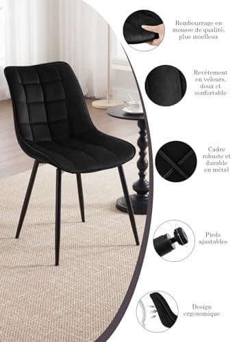 WOLTU 6X Chaise de Salle à Manger Chaise Design Moderne Assise en Velours Bien rembourrée Cadre en métal,Noir BH142sz-6