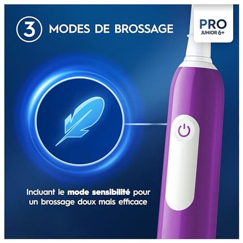 Oral-B Pro Junior Brosse à Dents Électrique Enfant, Un Nettoyage Efficace Mais Doux Pour Les Dents Sensibles, Une Bonne Hygiène Dentaire Des Enfants De 6 Ans +, 1 Chargeur, 1 Brossette Ronde, Violet