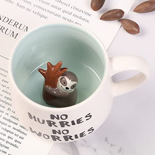 Tasse à café 3D en céramique, unique, faite à la main, cadeau de Noël pour anniversaire, femme, fille, petite amie (paresseux)