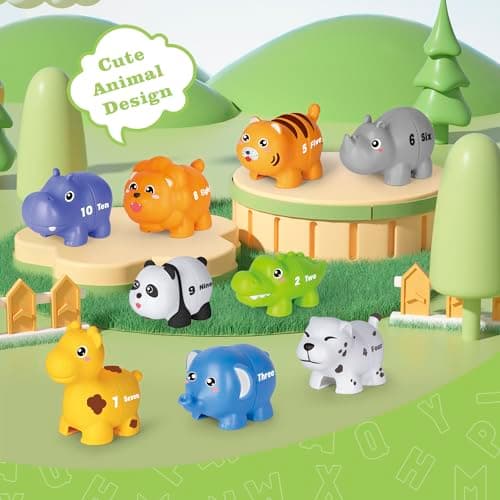 Jouets éducatifs Pour Enfants de 2, 3 et 4 Ans, 20 Pièces de Jeu de Correspondance de Chiffres avec Anglais Numérique, 10 Figurines D'animaux Différentes, Jouets de Motricité Fine Montessori