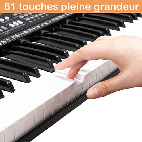 Alightup Piano à Clavier Électrique Portable 61 Touches avec Haut-Parleurs Intégrés Écran LED Casque Microphone Support de Partition