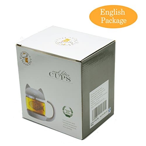 BigNoseDeer Cadeau Femme Cadeau Noel Tasse à thé en verre chat, bouteille d'eau avec infuseur à thé en forme de poisson, Passoire Filtre Tassen de café 250ML (8OZ) Cadeau Fête des Mères