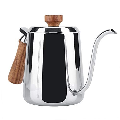 Théière Col de Cygne Bouilloire à Café en Acier Inoxydable Cafetière Goutte à Goutte Tasse de Café D'égouttement de La Bouteille de Poignée en Bois(350ML)
