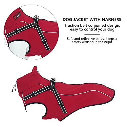 Morezi Veste imperméable pour Chien,col Montant,bandoulière et Ceinture réfléchissante,adaptée aux Chiens de Taille Moyenne et Grande-Rouge-XS