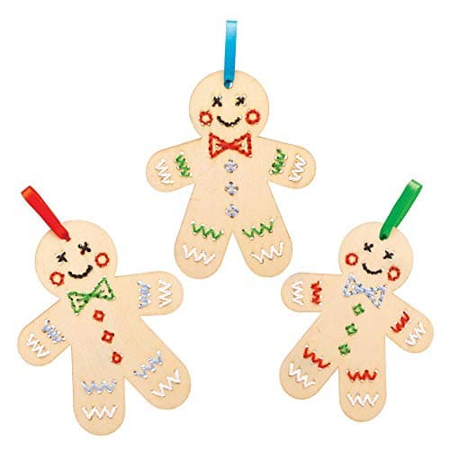 Baker Ross Kits de décorations bonhommes en pain d'épice au point de croix (Pack de 5), Le point de croix pour des amateurs et les loisirs créatifs pour enfants, Marron,Coloré