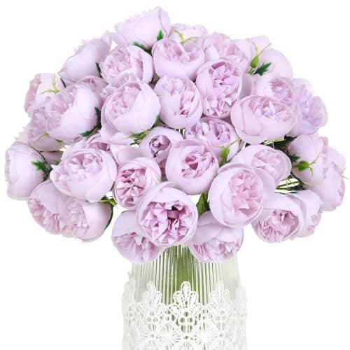 Hobyhoon Lot de 2 Bouquets de pivoines artificielles de renoncules en Soie avec tiges, 54 corolles décoratives pour centres de Table, Arrangements de Mariage, fête prénuptiale (Violet)