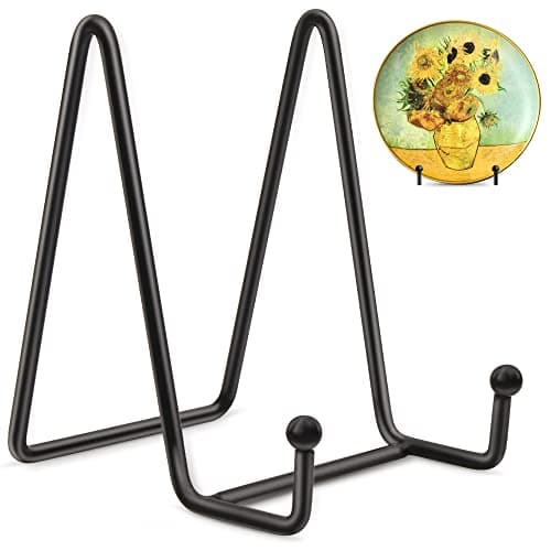 Mocoosy 2pcs Supports de Plaque pour Affichage- 4 Pouces Support de Plaque Noir Le Fer Chevalet Support de Plaque Présentoir d'image Supports de Cadre en métal pour Photo, Vaisselle et Art de Table