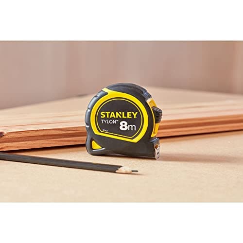 Stanley 1-30-657 - mètre Tylon Bi matière 8m x 25mm - Ruban Anti-Corrosion - Boitier Bi-matière - Blocage du Ruban - Crochet 3 Rivets - Position du Zéro Réel - Classe Ii - Crochet pour Ceinture