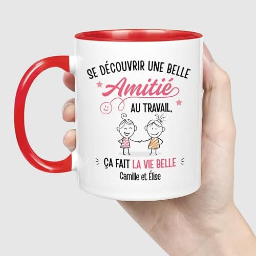 CADEAU PLUS Mug Personnalisé Prénom - Une Belle Amitié au Travail - Cadeau Pour Collègue, Cadeau Personnalisé Collegue, Mug Meilleure Collegue, Tasse Personnalisable Collegue