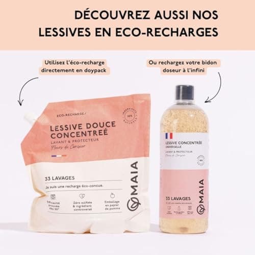 MAIA - Lessive Naturelle Fleurs de Cerisier 3L - 99 lavages - Lavage en Machine - Efficacité Anti-Taches - Formule Sans Allergènes - Emballage Écologique - Fabriquée en France