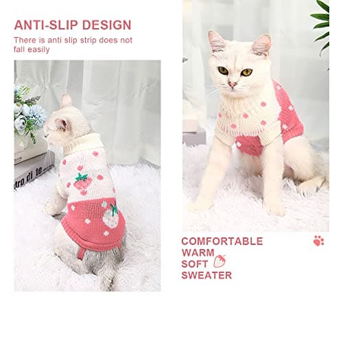 Hillylolly Pull en Tricot pour Chats, Pull pour Animaux, Vêtements de Chat sans Poil, Adorable vêtement pour Chat, Gilet pour Animaux de Compagnie, Pull Chat Tricoté Chaud (M)