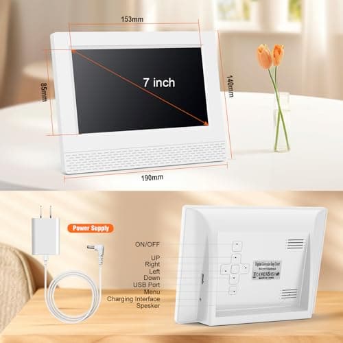 Horloge Numérique Calendrier, 7" Pouce LCD Auto Dimming 10 Langues avec Date Jour et Heure Horloge Non-Abrégée, Plusieurs Modes pour Vision Altérée Alzheimer Les Personnes âgées - Blanc