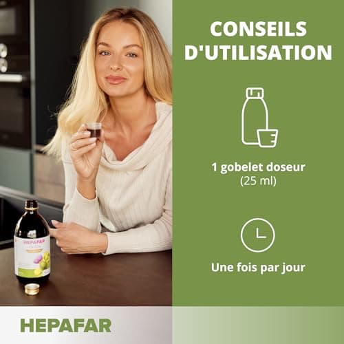 Hepafar Natural Liver Detox Drink – 500 ml pour 20 jours – Avec du chardon-Marie, du thé vert, du manganèse, du pissenlit et de l'artichaut – Nettoyage naturel – Sensilab