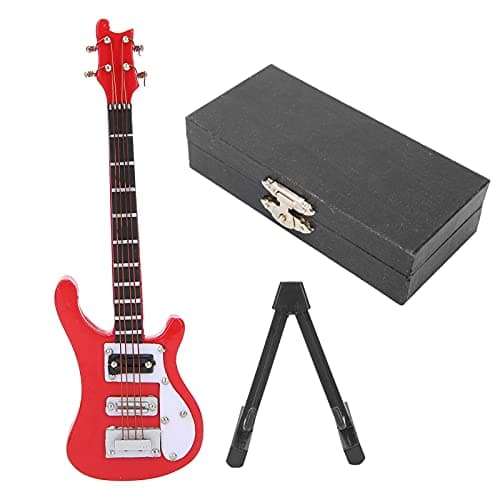10CM Réplique de Guitare Miniature, Miniature Guitare Ornement en Bois, Mini Instrument de Musique Décor Maison de Poupée Modèle Décoration de la Maison(rouge)